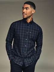 Black Watch Gingham Regular Fit Easy Iron Long Sleeve Single Cuff Oxford Shirt - Image 1 of 9