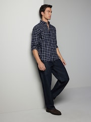 Navy Blue Tattersall Brushed 100% Cotton Flannel Shirt - Image 2 of 8