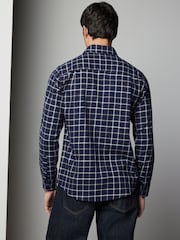 Navy Blue Tattersall Brushed 100% Cotton Flannel Shirt - Image 3 of 8