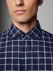 Navy Blue Tattersall Brushed 100% Cotton Flannel Shirt - Image 5 of 8