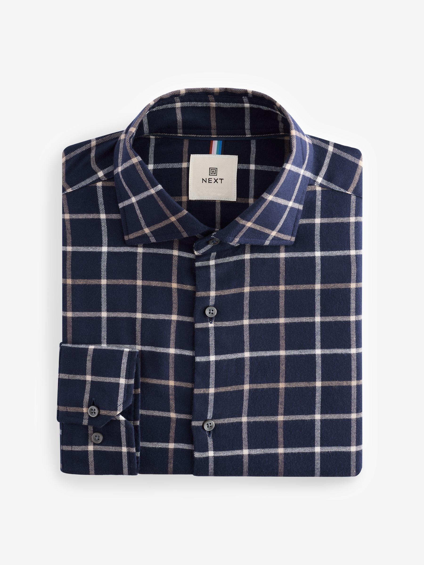 Navy Blue Tattersall Brushed 100 Cotton Flannel Shirt