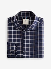 Navy Blue Tattersall Brushed 100% Cotton Flannel Shirt - Image 6 of 8