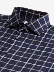 Navy Blue Tattersall Brushed 100% Cotton Flannel Shirt - Image 7 of 8