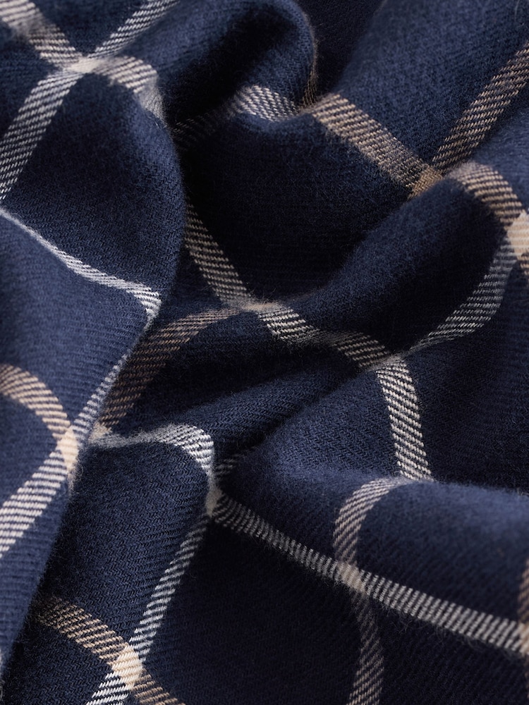 Navy Blue Tattersall Brushed 100% Cotton Flannel Shirt - Image 8 of 8