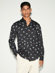 Black Moth Print Regular Fit 100% Cotton Long Sleeves Single Cuff Formal Shirt - Image 3 of 7