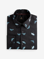 Black Moth Print Regular Fit 100% Cotton Long Sleeves Single Cuff Formal Shirt - Image 5 of 7