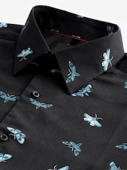 Black Moth Print Regular Fit 100% Cotton Long Sleeves Single Cuff Formal Shirt - Image 6 of 7