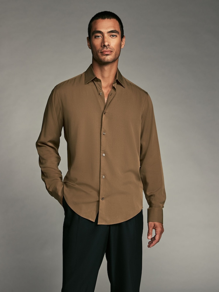 Neutral Brown Regular Fit Long Sleeve Single Cuff Shirt - Image 1 of 8