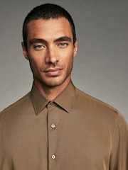 Neutral Brown Regular Fit Long Sleeve Single Cuff Shirt - Image 4 of 8