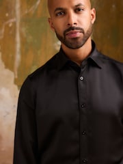 Black Regular Fit EDIT Satin Long Sleeve Shirt - Image 4 of 8