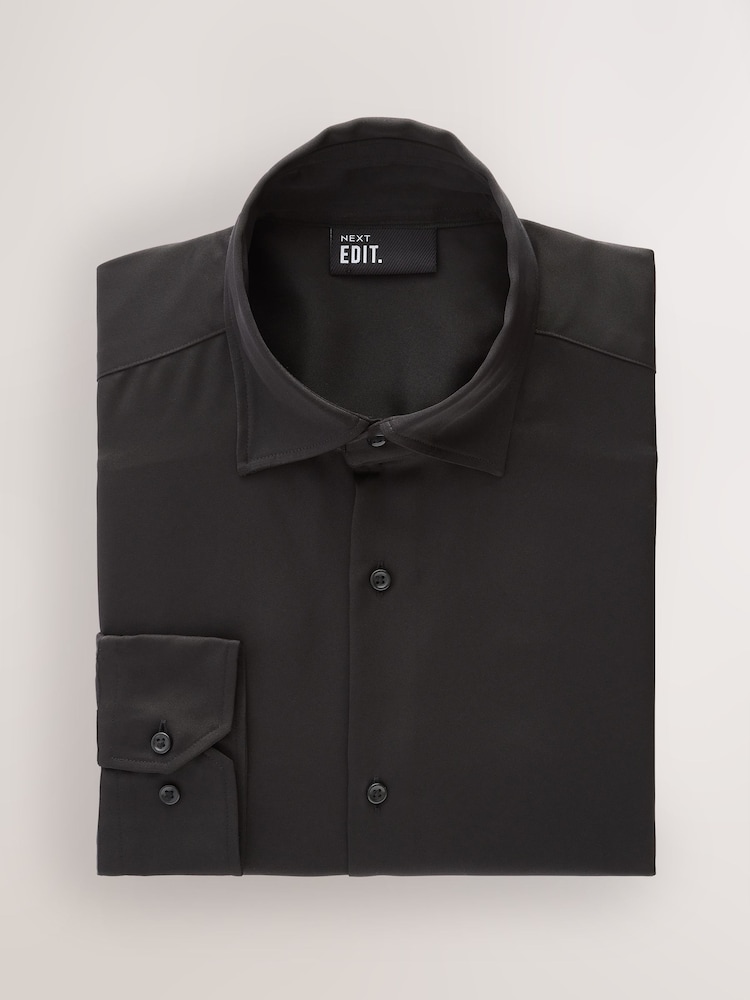 Buy Black Regular Fit Satin Long Sleeve Shirt from Next USA Buy Black Regular Fit Satin Long Sleeve Shirt from Next USA