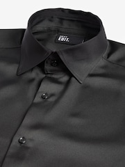 Black Regular Fit EDIT Satin Long Sleeve Shirt - Image 7 of 8