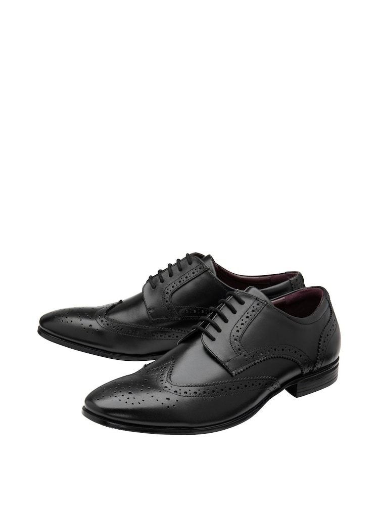 Lotus Jet Black Leather Lace-Up Brogues - Image 2 of 4