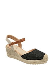 Lotus Black Espadrille Wedge Sandals - Image 1 of 4