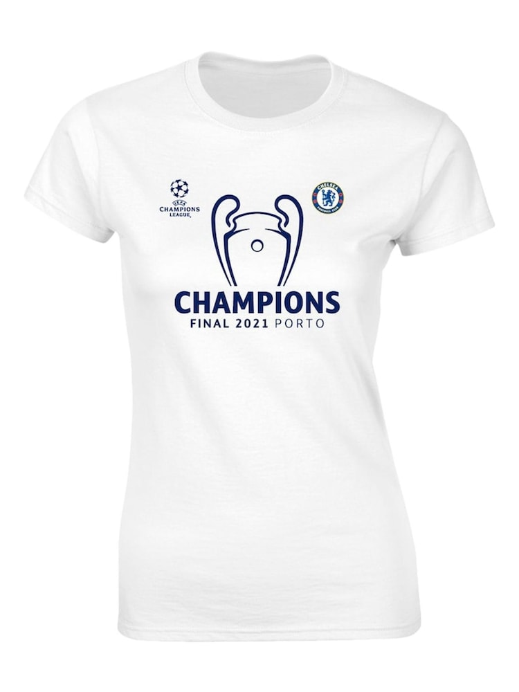 Fanatics Womens 100% Cotton Chelsea UCL 2021 Champions Graphic White T-Shirt - Image 1 of 1