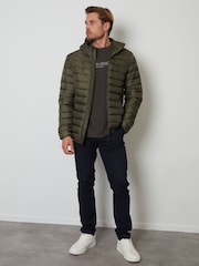 Threadbare Khaki Matte Finish Padded Showerproof Hooded Jacket - Image 3 of 4