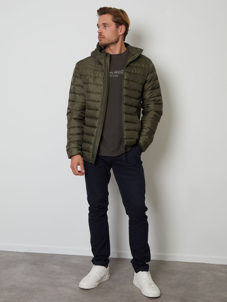 Threadbare Khaki Matte Finish Padded Showerproof Hooded Jacket - Image 3 of 4