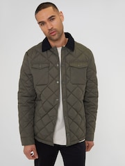 Threadbare Khaki Showerproof Quilted Jacket With Microfleece Lining - Image 1 of 4