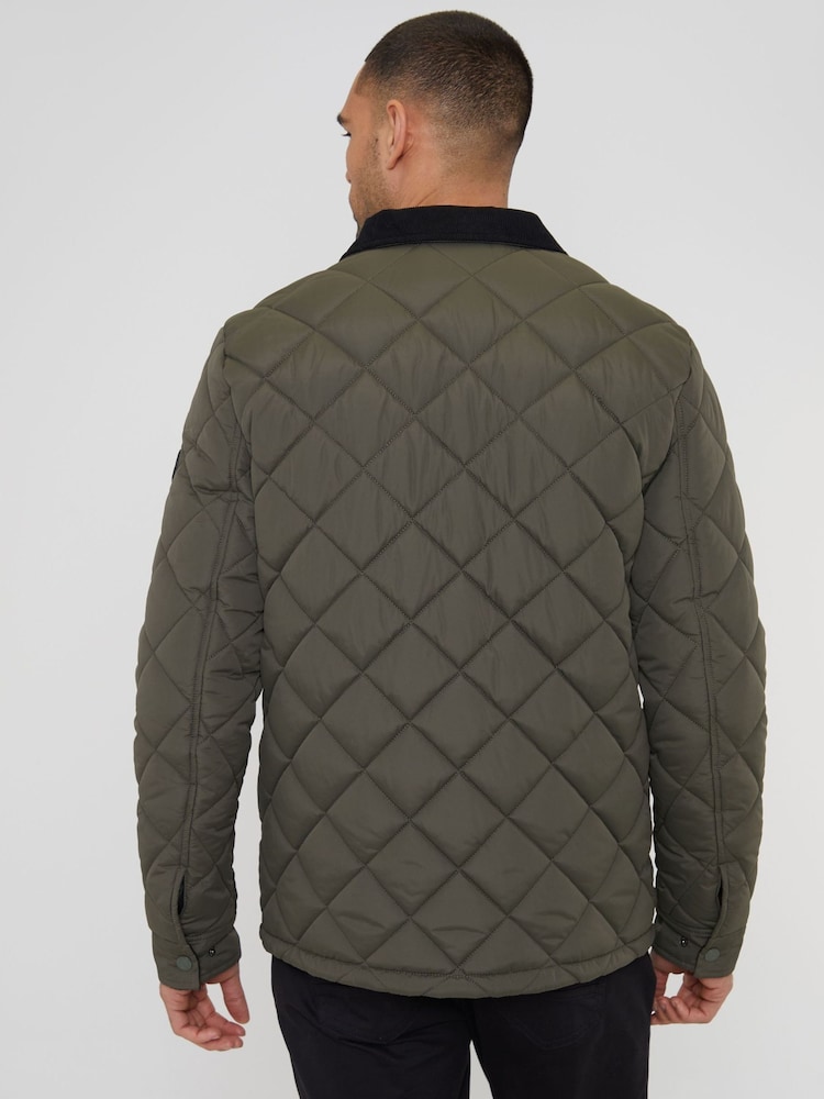 Threadbare Khaki Showerproof Quilted Jacket With Microfleece Lining - Image 2 of 4