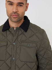 Threadbare Khaki Showerproof Quilted Jacket With Microfleece Lining - Image 4 of 4