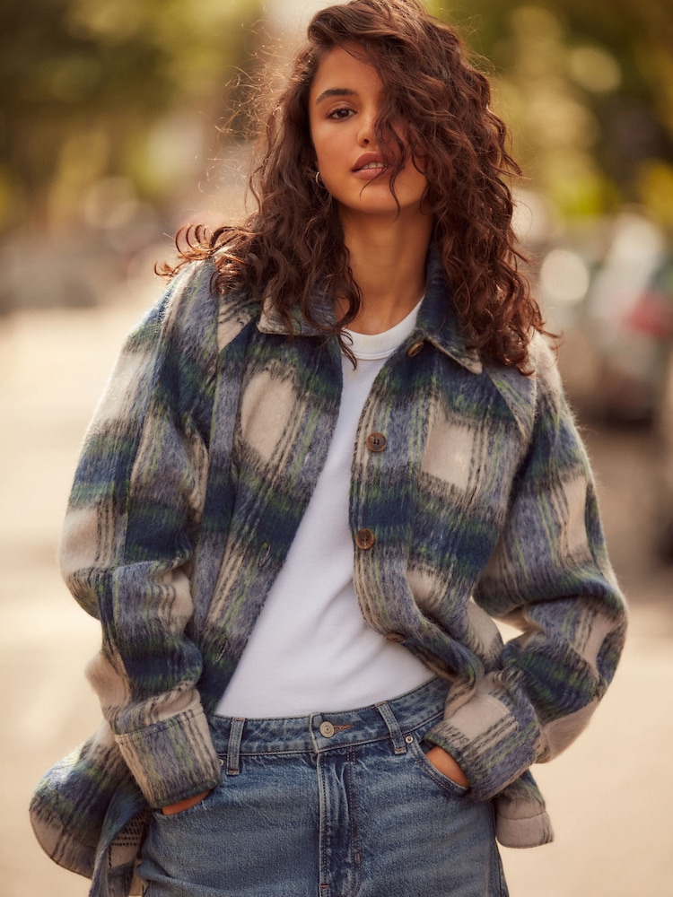 Blue Check Long Sleeve Shacket - Image 1 of 8