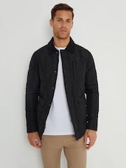 Threadbare Black Showerproof Diamond Quilted Waterproof Collared Jacket - Image 1 of 4