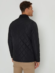 Threadbare Black Showerproof Diamond Quilted Waterproof Collared Jacket - Image 2 of 4