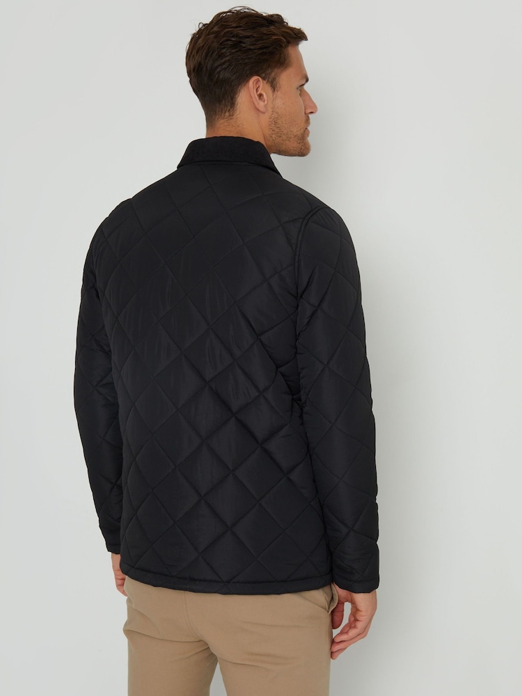 Threadbare Black Showerproof Diamond Quilted Waterproof Collared Jacket - Image 2 of 4