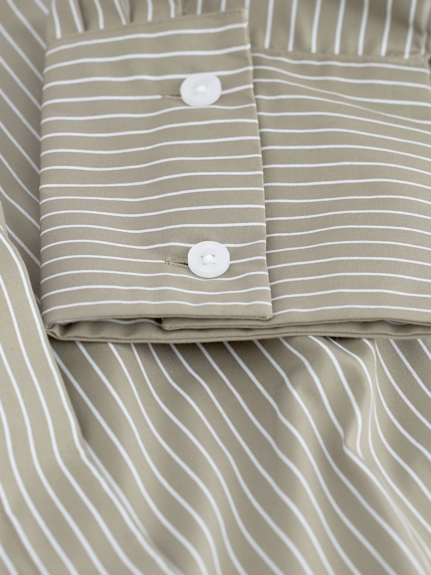 Buy Khaki Green Stripe Fitted Collared Long Sleeve Shirt Buy Khaki Green Stripe Fitted Collared Long Sleeve Shirt