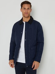 Threadbare Navy Showerproof Diamond Quilted Waterproof Collared Jacket - Image 1 of 4