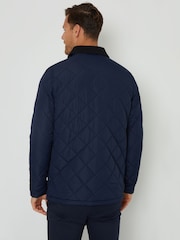 Threadbare Navy Showerproof Diamond Quilted Waterproof Collared Jacket - Image 2 of 4