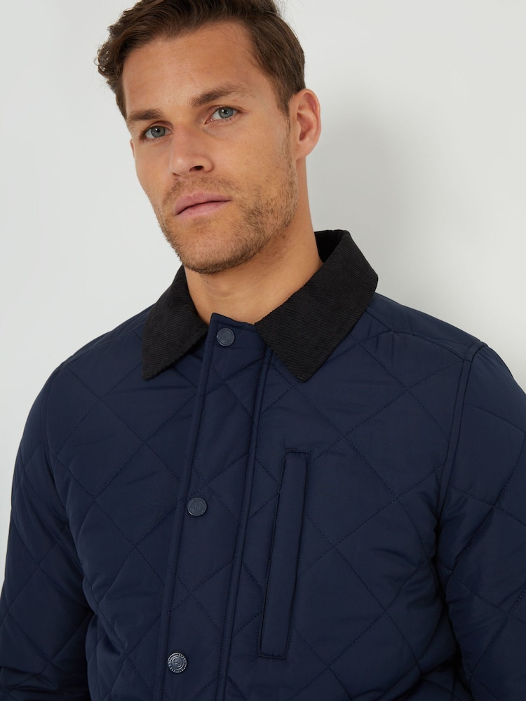 Threadbare Navy Showerproof Diamond Quilted Waterproof Collared Jacket - Image 4 of 4