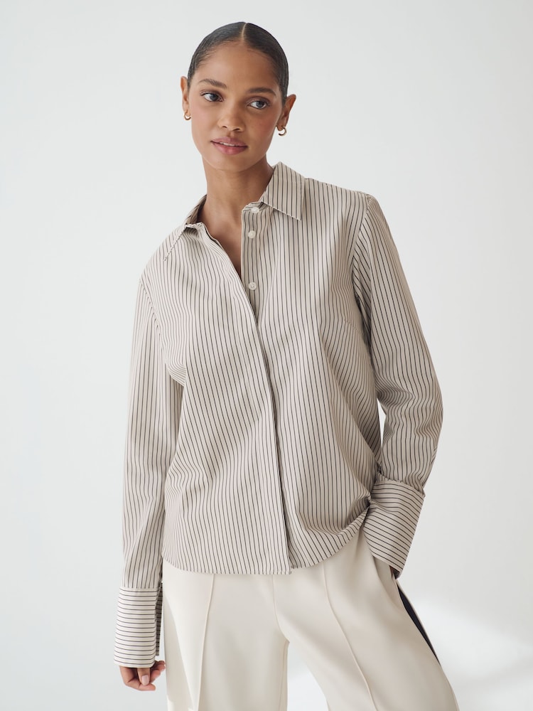 Stone Stripe Fitted Collared Long Sleeve Shirt - Image 1 of 7