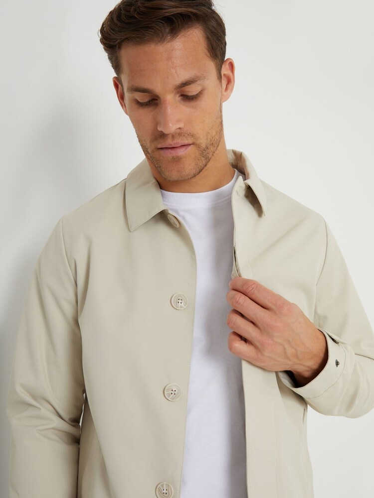 Threadbare Stone Showerproof Longline Tailored Trench Jacket - Image 4 of 4