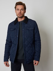 Threadbare Navy Showerproof Quilted Jacket With Microfleece Lining - Image 1 of 5