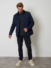 Threadbare Navy Showerproof Quilted Jacket With Microfleece Lining - Image 3 of 5