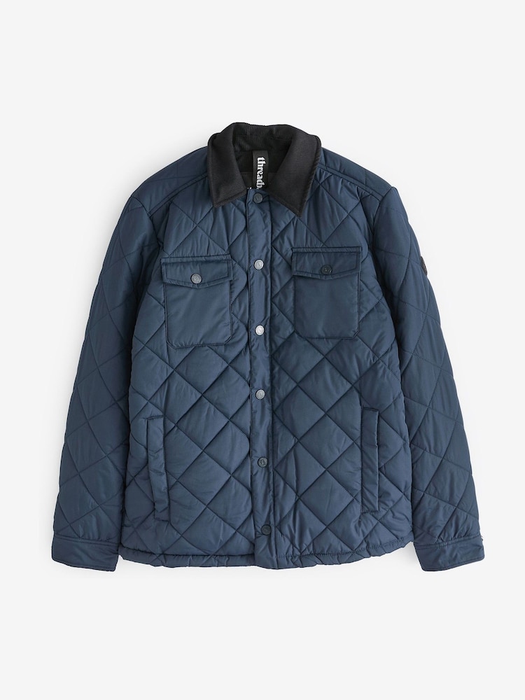 Threadbare Navy Showerproof Quilted Jacket With Microfleece Lining - Image 5 of 5