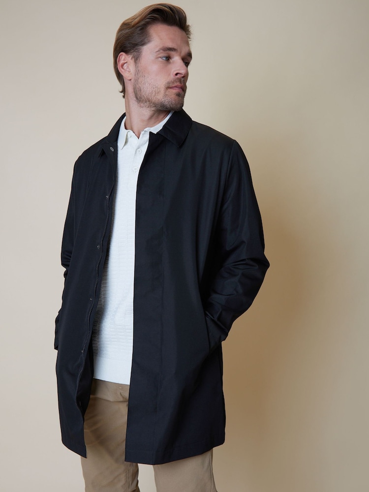 Threadbare Black Showerproof Longline Collared Jacket - Image 1 of 4