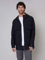 Threadbare Black Longline Hooded Utility Detail Field 100% Cotton Jacket - Image 1 of 4