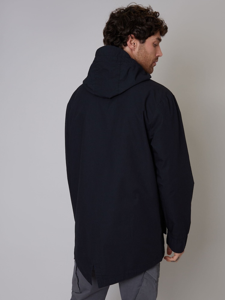 Threadbare Black Longline Hooded Utility Detail Field 100% Cotton Jacket - Image 2 of 4