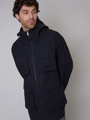 Threadbare Black Longline Hooded Utility Detail Field 100% Cotton Jacket - Image 3 of 4