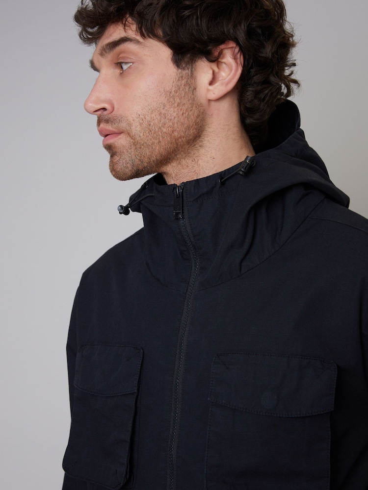 Threadbare Black Longline Hooded Utility Detail Field 100% Cotton Jacket - Image 4 of 4