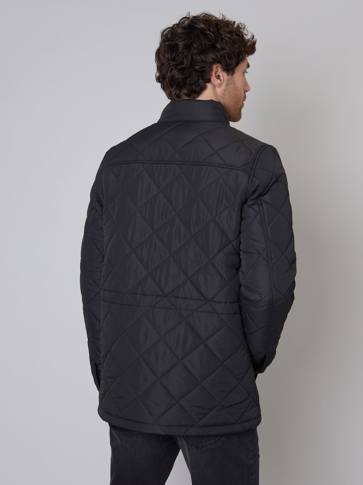 Threadbare Black Showerproof Waterproof Diamond Quilted Jacket - Image 2 of 4
