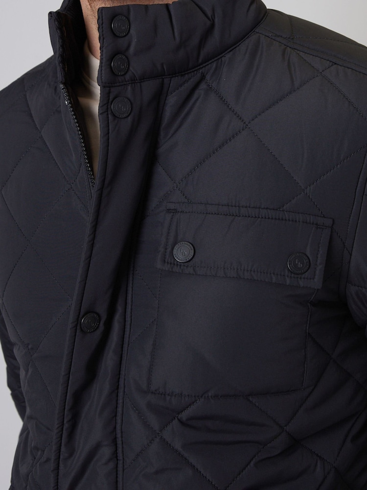 Threadbare Black Showerproof Waterproof Diamond Quilted Jacket - Image 4 of 4