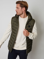 Threadbare Olive Green Matte Finish Padded Hooded Gilet - Image 1 of 4