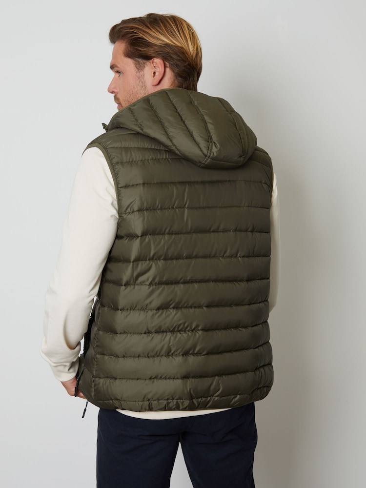 Threadbare Olive Green Matte Finish Padded Hooded Gilet - Image 2 of 4