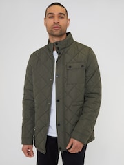 Threadbare Khaki Showerproof Waterproof Diamond Quilted Jacket - Image 1 of 5