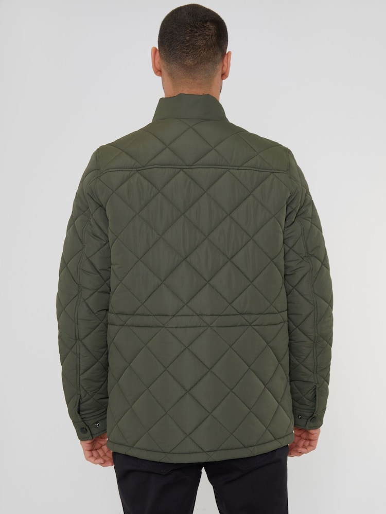 Threadbare Khaki Showerproof Waterproof Diamond Quilted Jacket - Image 2 of 5
