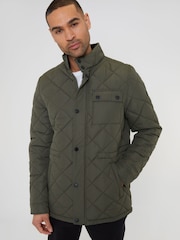 Threadbare Khaki Showerproof Waterproof Diamond Quilted Jacket - Image 3 of 5