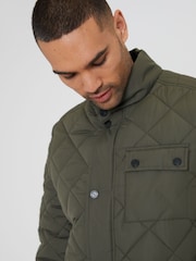 Threadbare Khaki Showerproof Waterproof Diamond Quilted Jacket - Image 5 of 5